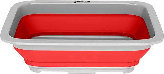 Collapsible Cleaning Caddy - Portable Multi-use Wash Basin, Dish Tub, or Ice Bucket with 7.27L Capacity for Camping and Tailgating by Wakeman (Red)