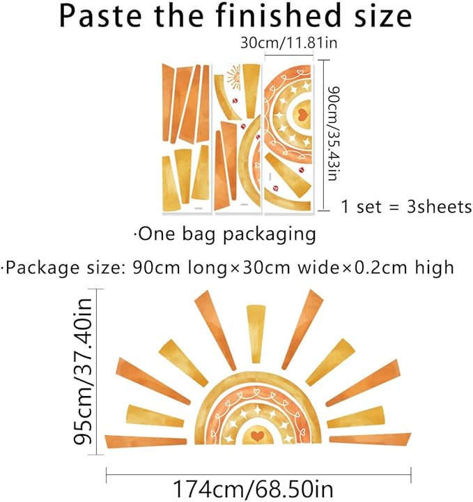 Sun Wall Sticker for Baby Nursery, Girls, Boys, Toddlers, Preschoolers, Teenagers