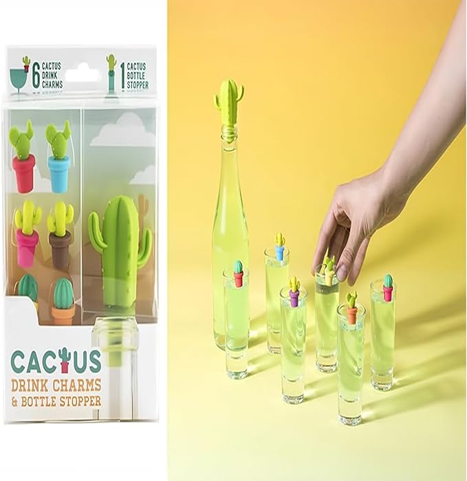 Cactus Silicone Wine Bottle Stoppers,Cute Wine Accessories, Reusable Wine Beverage Corks, for Gifts, Bar, Holiday Party, Wedding (7, M)