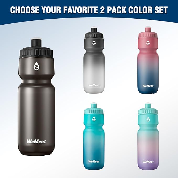 2-Pack Cycling & Sports Water Bottle, BPA Free, Bicycle Squeeze Water Bottle, Mountain Bike Water Bottle with Capacity Scale, for Cycling, Fitness, Camping, Hiking (Green Blue, 24oz)
