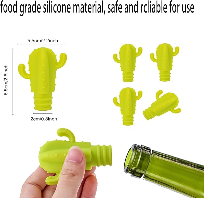 Cactus Silicone Wine Bottle Stoppers,Cute Wine Accessories, Reusable Wine Beverage Corks, for Gifts, Bar, Holiday Party, Wedding (10, M)