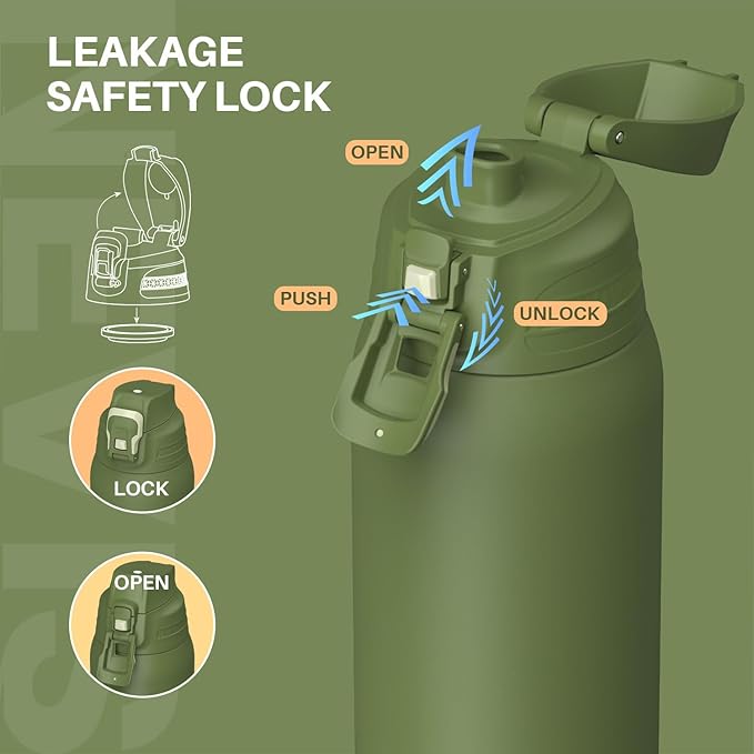 Insulated Sports Water Bottle, Stainless Steel Water Bottles with Locking Flip Top Lid, Insulated Bottle with Double-Wall Vacuum Insulation for Fitness and Outdoor Enthusiasts