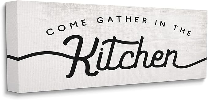 Stupell Industries Come Gather in The Kitchen Sign Family Charm, Designed by Daphne Polselli Canvas Wall Art, 20 x 48, Off- White