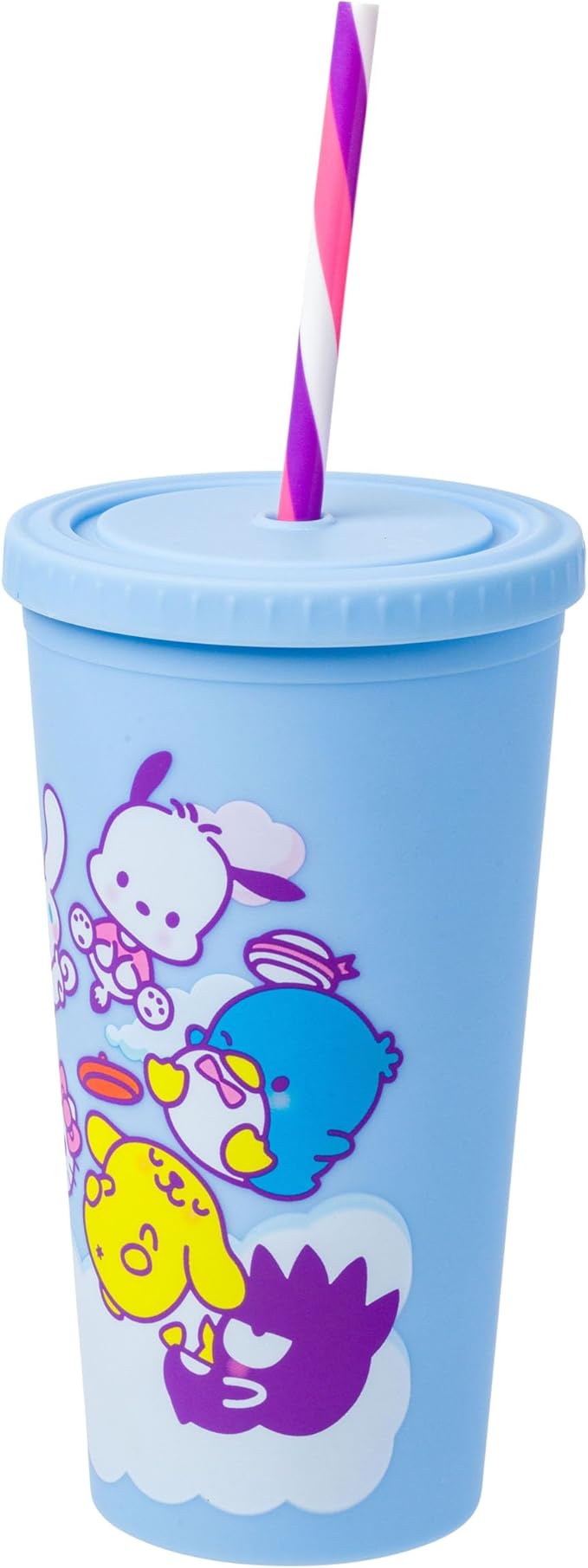 Silver Buffalo Sanrio Hello Kitty and Friends Featuring Little Twin Stars, My Melody, Kuromi, Keroppi, Chococat, Cinnamoroll, Pompompurin, Pochacco, Tuxedo Sam, Badtz-Maru Matte Plastic Tumbler, 20oz