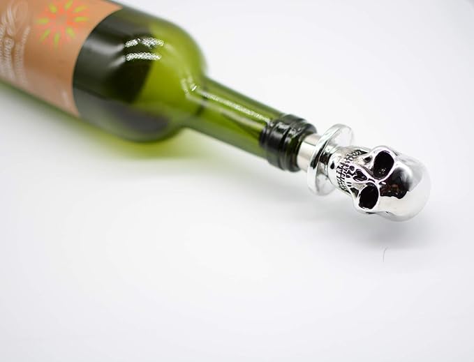 Silver Skull Bottle Wine Stoppers，Perfect Skull Theme Souvenirs Gifts for Men, Women