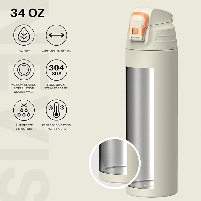 Insulated Sports Water Bottle, Stainless Steel Water Bottles with Locking Flip Top Lid, Insulated Bottle with Double-Wall Vacuum Insulation for Fitness and Outdoor Enthusiasts