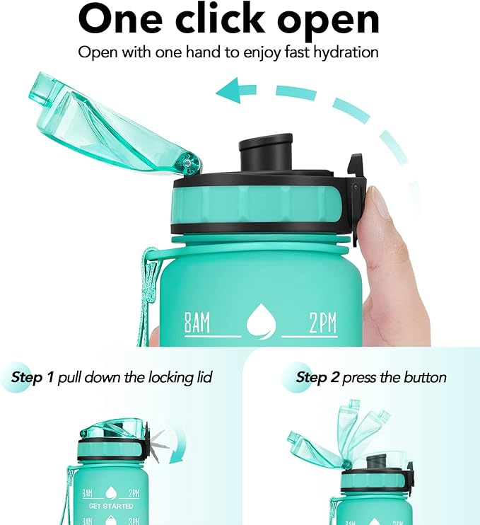 Motivational Water Bottle 1000ml with Time Marker Leak Proof BPA Free with Fruit Filter, Perfect for Fitness, Gym and Outdoor Sports