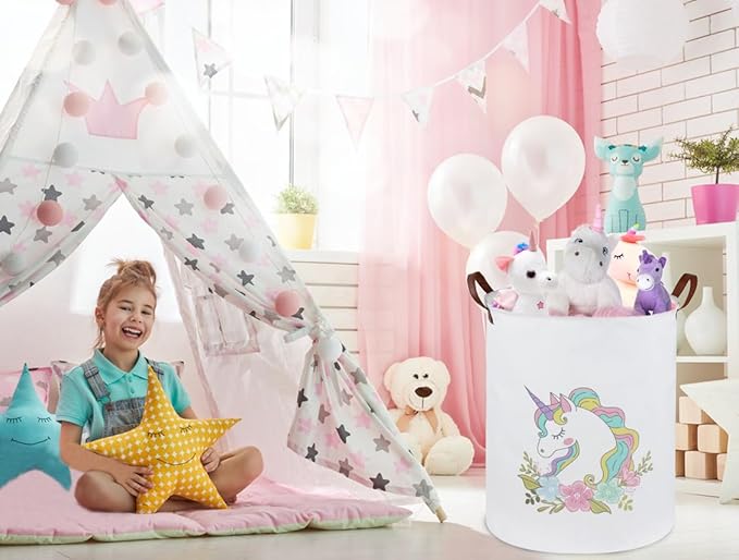 Unicorn Laundry Basket,Kids Unicorn Hamper for Girls Room Decor,Baby Girls Dirty Clothes Hamper,Nursery Hamper for Bedroom Decor,Gift Basket(Colorful Unicorn)