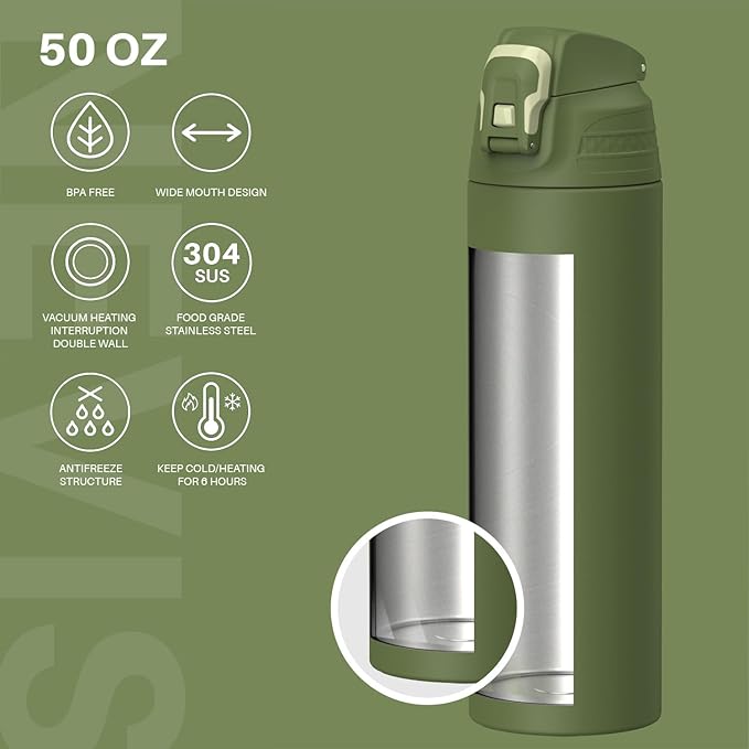 Insulated Sports Water Bottle, Stainless Steel Water Bottles with Locking Flip Top Lid, Insulated Bottle with Double-Wall Vacuum Insulation for Fitness and Outdoor Enthusiasts