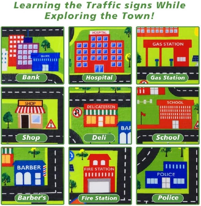 Car Rug Kids Playmat Educational Car Rugs City Life Road Traffic Play Mat for Bedroom Play Room Game Area Non Slip Kids Foam Rug Playtime Activity Mat for Toddler Baby Boys and Girls 3 x 5