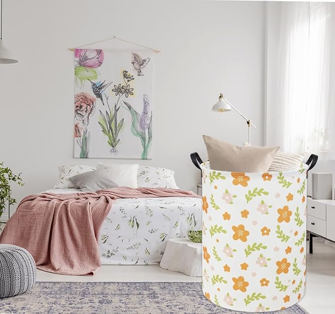 Flower Kids Laundry Basket Baby Hamper Toy Storage Bin for Boys Room Decor Baby Nursery Hamper Gift Baskets for Bedroom Bathroom(Yellow Flower)