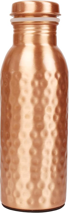 Pure Copper Water Bottle - Handcrafted - Ayurveda health benefits - Small 15 oz - Leak proof, Easy to carry for Sports, Fitness, Yoga, School - Natural Hammered Beaten Copper Finish