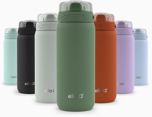 Ello Cooper 18oz Kids Stainless Steel Water Bottle Vacuum Insulated with Straw and Carry Handle, Leak Proof Locking Lid with Soft Silicone Spout, Fits Car Cupholder, Dishwasher Safe, Acorn Squash