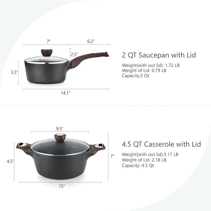 SENSARTE 4Pcs Nonstick Cookware Sets, Pots and Pans Set, 1.5QT Sauce Pan with Lid & 4.5 QT Stock Pot, Non Toxic, PFOA&PFOS Free