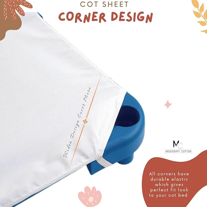 Pack of 12 Cot Sheet for Daycare Preschool Cot Bed -Polyblend Fabric with Corner Elastic Cots Sheets Fits On 22" X 52" Inches Size Toddler and Preschool Daycare Cot White 22 X 52 Size