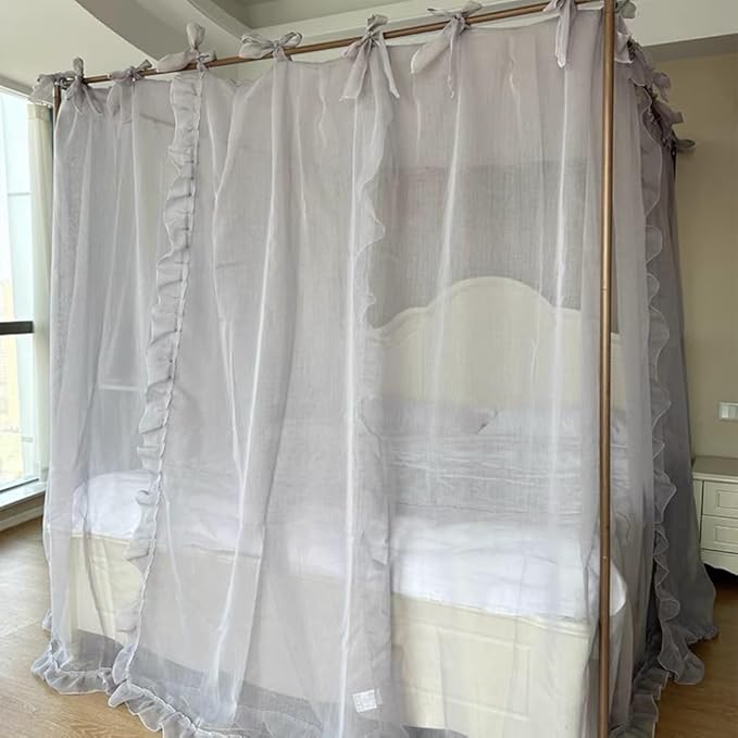 Elegant Princess 4 Corner Post Mosquito Net Romantic for Girls Women Bed Curtain Canopy for Adult Wedding Bedroom Kids Rooms Decoration (Type4-Grey, Queen)