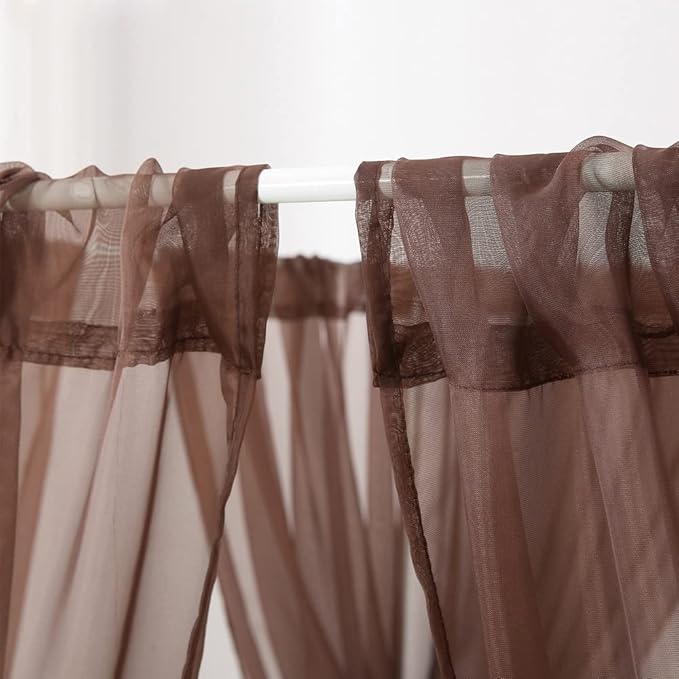 Bed Canopy for Queen Size Bed, Chiffon Princess Canopy for Girls Bed, Canopy Bed Drapes Adults(Coffee)