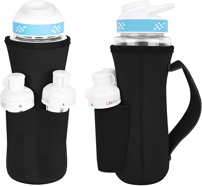 Sleeve for Cirkul Water Bottle with Cartridges Holder and Handle 22oz Water Bottle Holder for Cirkul Plastic and Stainless Steel Bottle Neoprene Sleeve for Cirkul Bottle (2 Pcs Black)