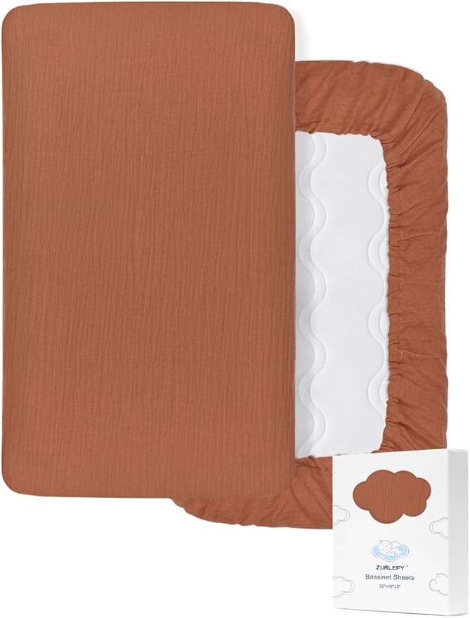 Cotton Rust Bassinet Mattress Sheets, Muslin Bassinet Sheet for Rectangle, Oval, Hourglass Bassinet Mattress, Moses Basket Sheets (46B-04)