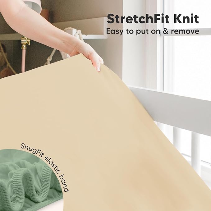 Pack and Play Sheets Fitted, 2-Pack Mini Crib Sheets - Pack N Play Sheets, Organic Fitted Crib Sheet for Pack and Play Mattress, Playard Baby Crib Sheets, Crib Sheets Neutral for Boys, Girls (Hedges)