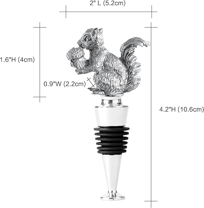 Homestia Wine Bottle Stoppers for Glass Bottles, Squirrel Bottle Stopper Reusable Wine Corks Black Wine Tool, Zinc-Alloy Silicone Wine Stoppers, Wine Toppers with Decors