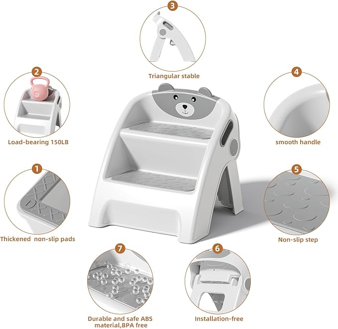 Toddler Step Stool for Bathroom Sink and Potty Training Durable Anti-Slip,Anti-Tip A-Frame,10-Second Assembly, 2-Step Potty Stool with Wide Steps,CPC Certified for Safe and Kids Easy Hand Washing