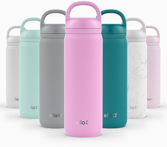 Ello Cooper Twist 22oz Stainless Steel Water Bottle with Chug Lid | Leak Proof Double Walled and Vacuum Insulated | Fits Car Cupholder | Built in Carry Loop | Dishwasher Safe | Bubblegum Pink