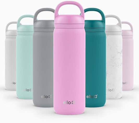 Ello Cooper Twist 22oz Stainless Steel Water Bottle with Chug Lid | Leak Proof Double Walled and Vacuum Insulated | Fits Car Cupholder | Built in Carry Loop | Dishwasher Safe | Bubblegum Pink