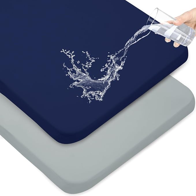 Waterproof Pack and Play Sheets Fitted 2 Pack, Compatible with Graco Pack n Play Sheets 38" X 26" Fits for Baby Playpen/Playard Mattress, Mini Crib Sheets for Boys or Girls, Grey & Navy