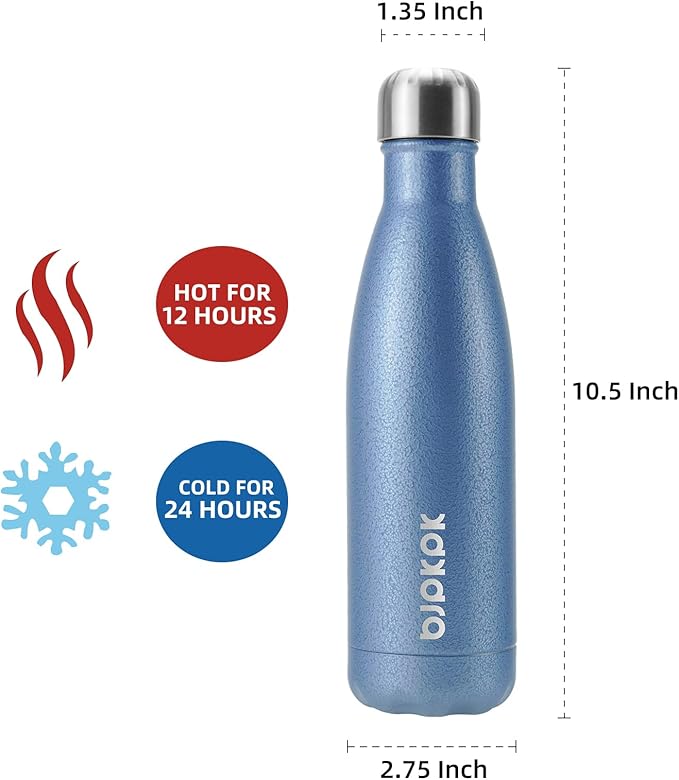 BJPKPK Insulated Water Bottles 17oz, Leak Proof Stainless Steel Water Bottle Keeps Cold for 24H and Hot for 12H, BPA Free Water Bottle,Lake Blue