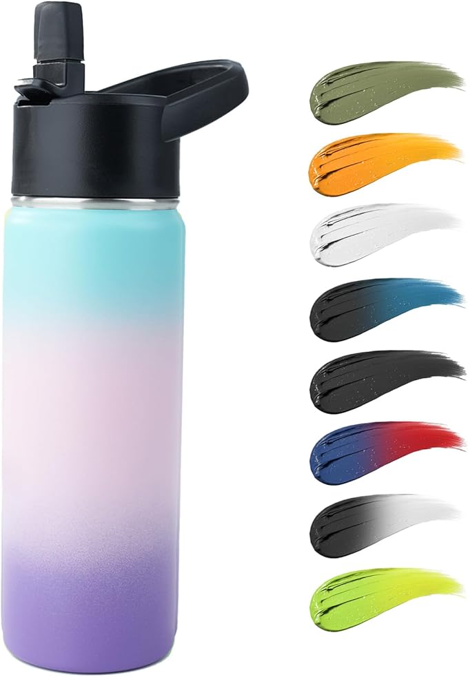 Stainless Steel Water bottle with Straw & Wide Mouth Lid, Wide Rotating Handle, 24oz Double Wall Vacuum Insulated Water Bottle Leak Proof, BPA Free, Keep Cold and Hot, 24oz, Purple Gradient