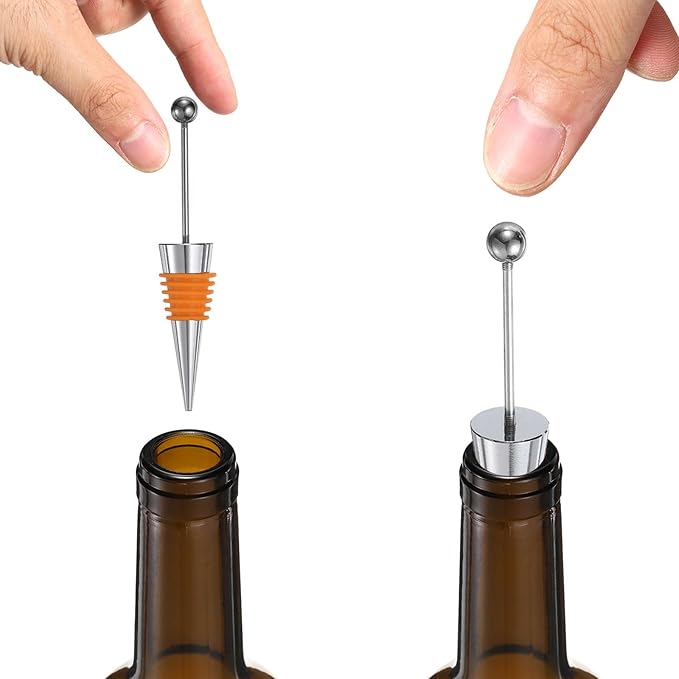 uxcell 10 Pcs Bead Wine Bottle Corks, Wine Stopper Cork, Wine Stopper, Reusable Wine Bottle Corks Sealing Plug Bottle for Beverage Holiday Party Bar,Silver/Orange