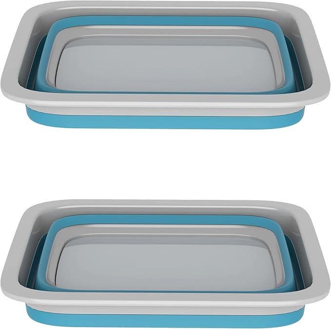 Set of 2 Multipurpose Wash Bins – 10-Liter Basins for Camping, Parties, or Cleaning – Collapsible Bucket Set by Wakeman (Blue)