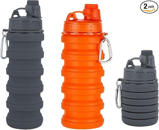 Collapsible Water Bottle, Foldable Cup,500Ml Collapsible Sport Water Bottle Bpa Reusable Travel Water Bottles For Hiking Biking Running Outdoor Gym (Gray+Orange)