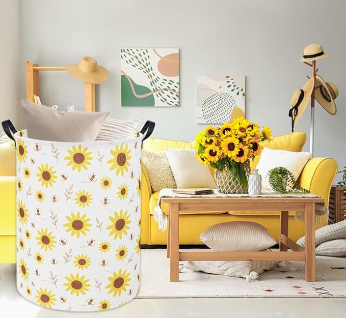Sunflower Kids Laundry Basket Baby Hamper Sunflower Toy Storage Bin for Boys Room Decor Baby Nursery Hamper Gift Baskets for Bedroom Bathroom(Sunflower)