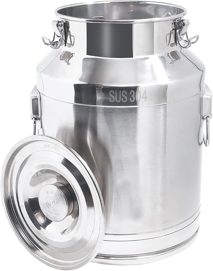 28 Liter 7.8 Gallon Stainless Steel Milk Can Milk Bucket Wine Pail Bucket Large Capacity Milk Can Tote Jug with Sealed Lid and Carry Handle
