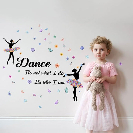 SUPERDANT Dance Wall Stickers Ballet Girl Wall Decals Girl with Butterfly Wall Sticker It's Not What I Do It's Who I Am Wall Decoration for Girl's Room Nursery Dancing Room