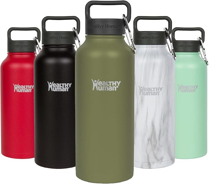 Healthy Human Stainless Steel Water Bottle | Double Walled Vacuum Insulated Water Thermos for Adults | Eco-Friendly Travel Bottles with Leak Proof Lid (Olive, 32 oz/ 946 ML)