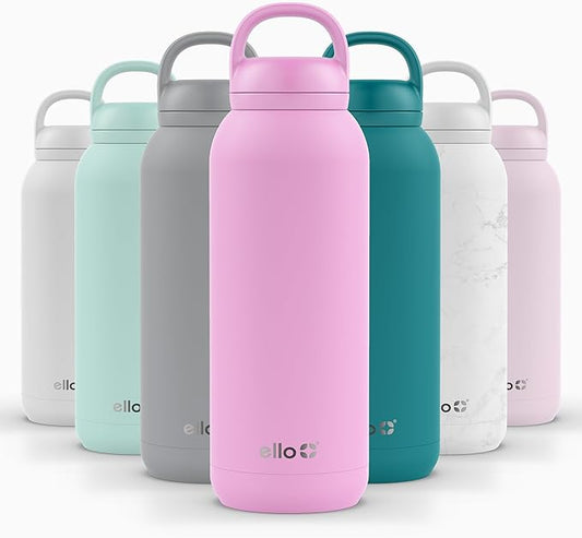 Ello Cooper Twist 40oz Stainless Steel Water Bottle with Chug Lid | Leak Proof | Double Walled and Vacuum Insulated | Built in Carry Loop | Dishwasher Safe | Bubblegum Pink