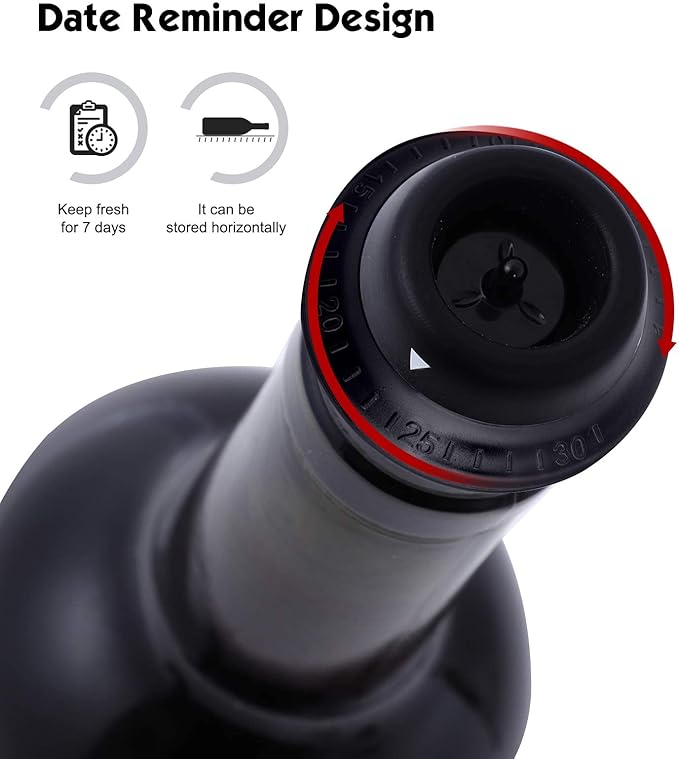 Automatic Wine Saver Pump Set for Red Wine with 4 Reusable Vacuum Bottle Sealer Stoppers USB Type-C Charging - Black