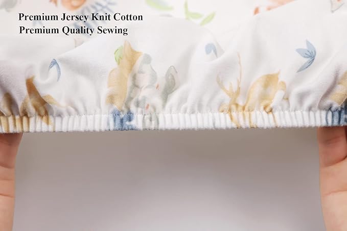 Bassinet Sheets Compatible with Maxi-COSI Iora/Swift Lightweight Portable Bassinet, Angelbliss Bassient, 2 Pack, 100% Jersey Knit Cotton 190GSM, Ultra Soft Breathable, Fox Deer and Elephant