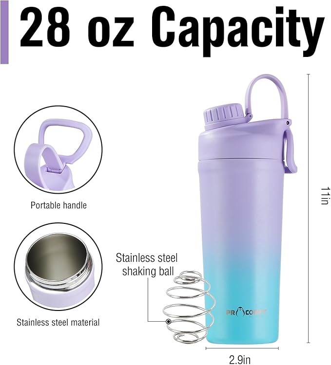 Stainless Steel Shaker Bottle for Protein Mixes,Shaker Cups for Protein Shakes,Ice Shaker Bottle with Storage 28 Ounce
