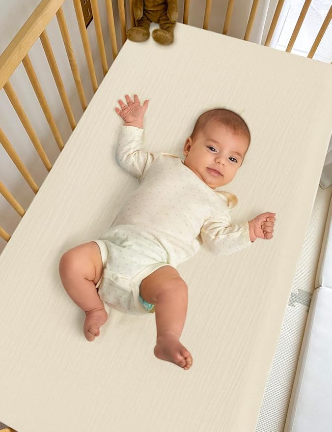 Beige Crib Sheets for Boys, Neutral Crib Sheet for Standard Crib Mattress, Fitted Baby Girl Toddler Bed Sheets 28" x 52" (46C-11)