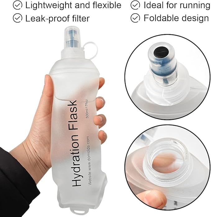 250ml Soft Flask, TPU Collapsible Soft Water Bottle for Hydration Pack, Running Vest, Folding Water Bottle for Hiking Cycling Climbing-1Pcs, White