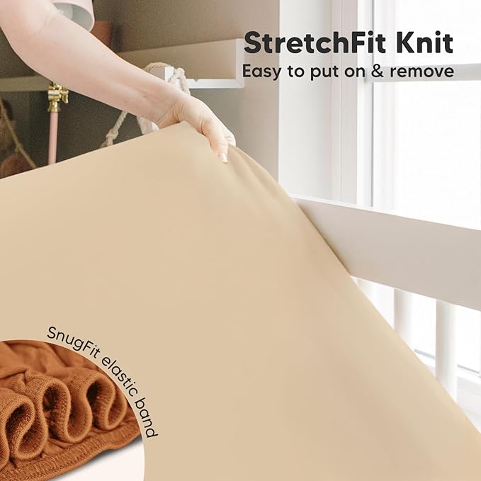 Pack and Play Sheets Fitted, 2-Pack Mini Crib Sheets - Pack N Play Sheets, Organic Fitted Crib Sheet for Pack and Play Mattress, Playard Baby Crib Sheets, Crib Sheets Neutral for Boys, Girls (Rust)