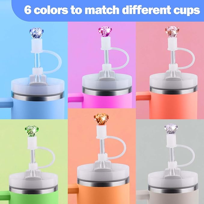 Mity rain 6pcs Diamond Straw Topper for Stanley Cup, Straw Cover for Stanley Cup 40/30 Oz Accessories, Reusable Straw Topper for Simple Modern Tumblers Colorful Straw Decor
