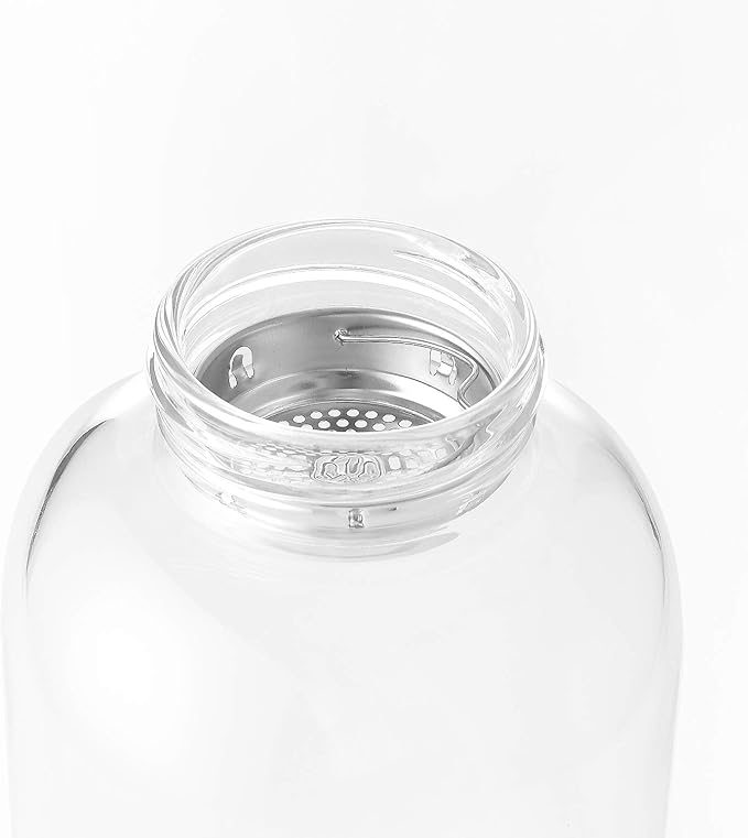 DE.KITCHEN&HIFUN Glasss Water Bottle 64oz, Large Borosilicate Glass 2L for Juice, Glass Water bottle with Steel Cap Filter (2)