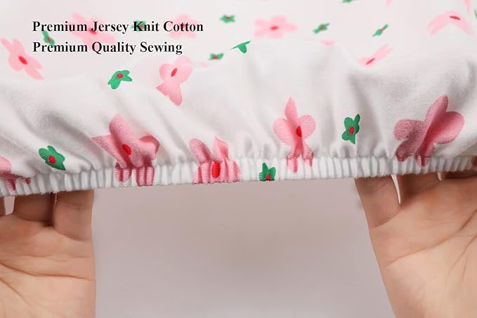 Bassinet Sheets Compatible with UPPAbaby Bassinet, 2 Pack Fitted Sheets, 100% Jersey Knit Cotton 190GSM, Ultra Soft Breathable, Floral and Pink