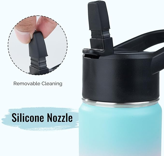 Stainless Steel Water bottle with Straw & Wide Mouth Lid, Wide Rotating Handle, 24oz Double Wall Vacuum Insulated Water Bottle Leak Proof, BPA Free, Keep Cold and Hot, 24oz, Purple Gradient