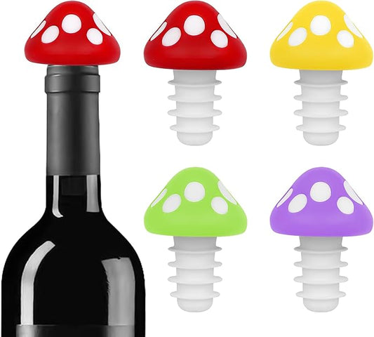 TOCCOOL4 Pack Wine Bottle Stoppers in Mushroom shape, Reusable Silicone Beverage Bottle Stopper, Beer Glass Bottle Sealer Stoppers
